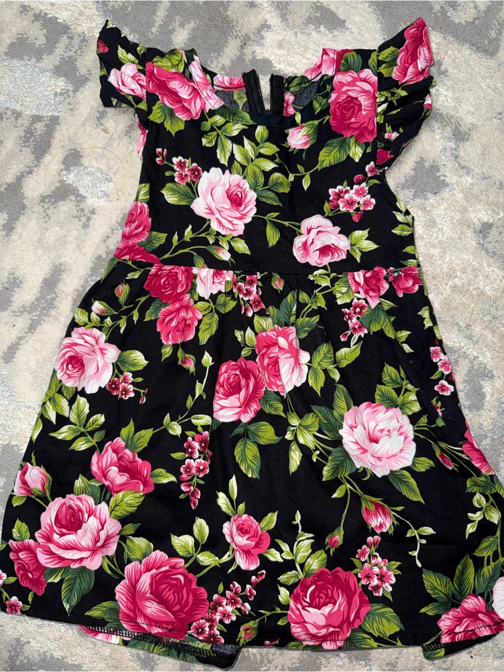 Black Floral Girls Dress with Pink Roses
